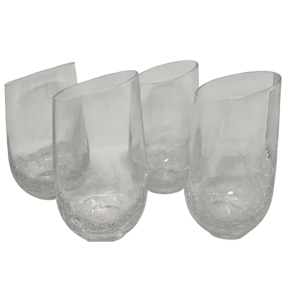 Pier‎ 1 Crackle Glass Tumblers Angled Slant Rim Highball Six Inches Set of Four